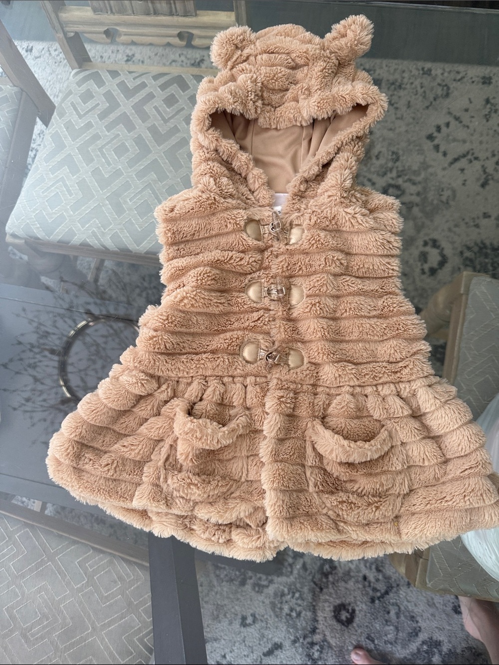 Fuzzy Teddy Hooded Vest - Tan